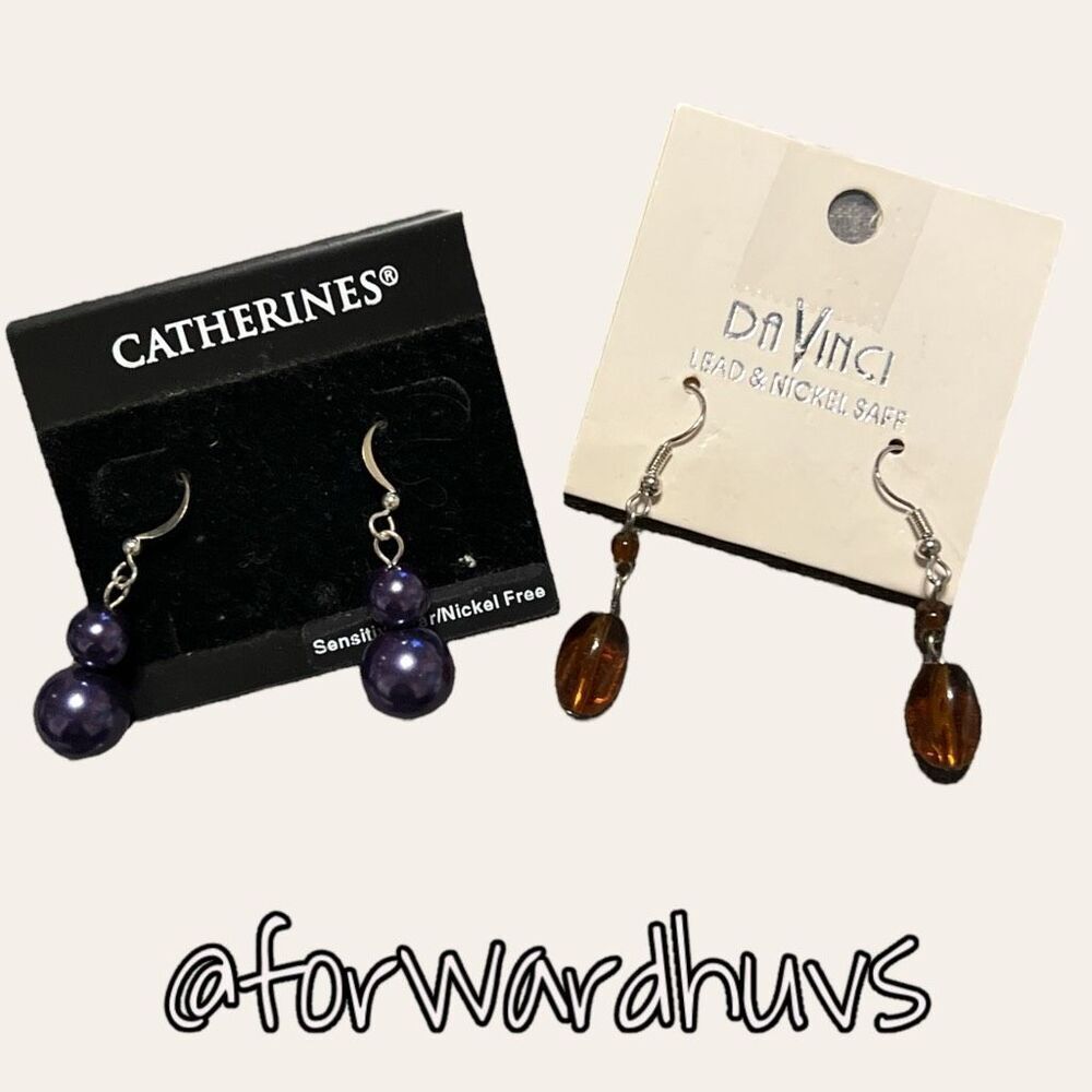 Catherine's Purple and DaVinci Burnt Orange Dangle Earring Sets NWT